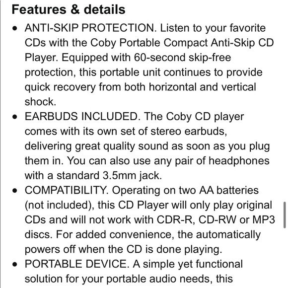 Coby Portable Compact CD Player - Brand new with original packaging!💜 - Picture 12 of 14